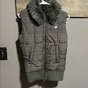 Y2K Fox Quilted Faux-Fur Collar Vest - Dark Gray